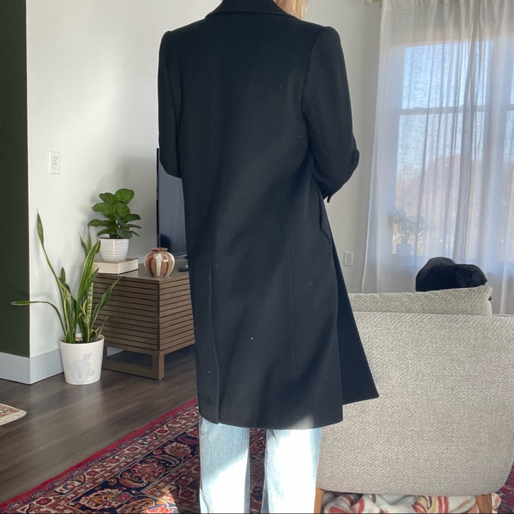 Black Wool Coat Vintage Long Jacket Double Breasted Collared by Jones New York S - Picture 4 of 9